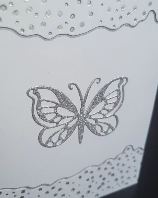 A6 Solo Silver Glitter Butterfly blank card