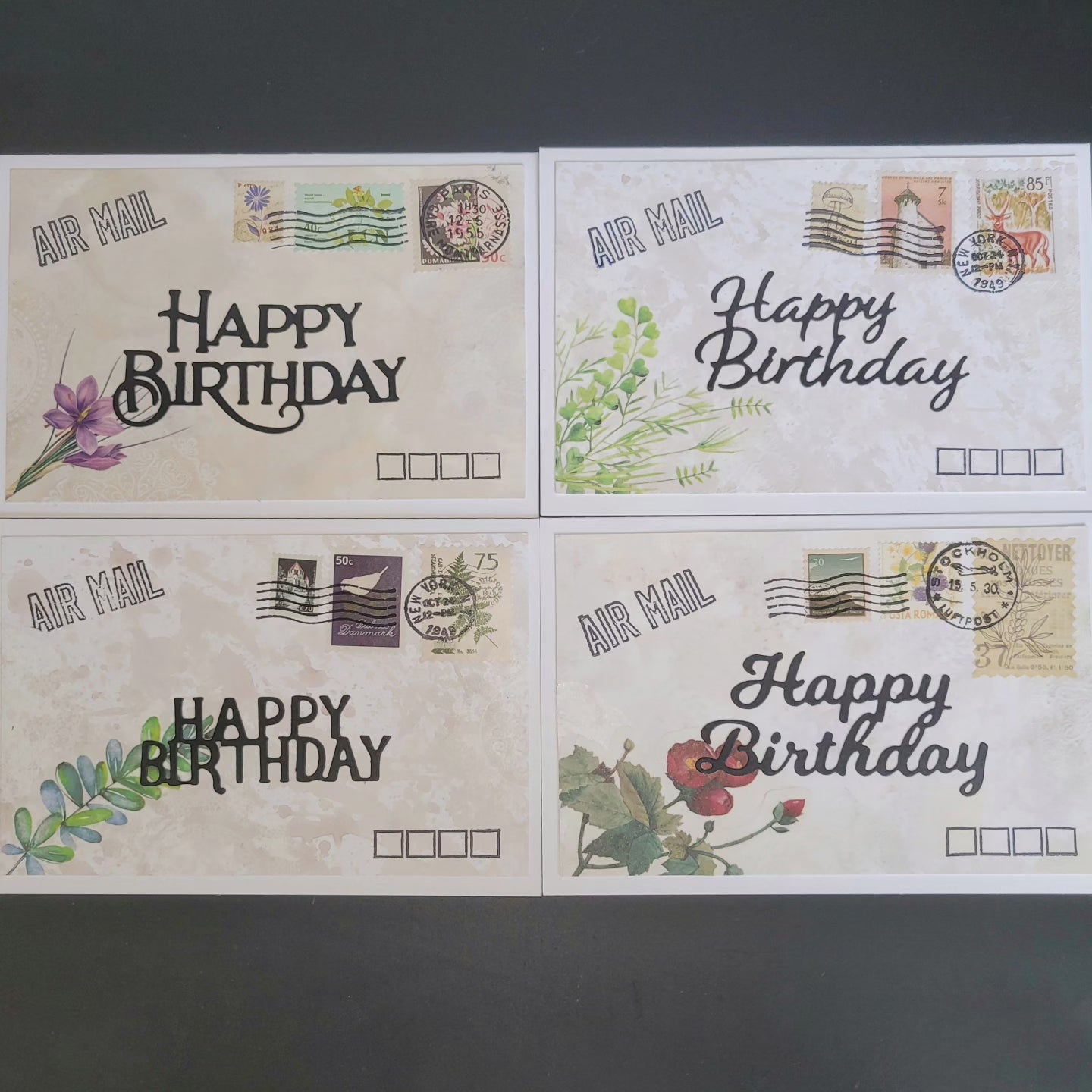 A6 Tea dyed Vintage Envelope Look Happy Birthday blank cards