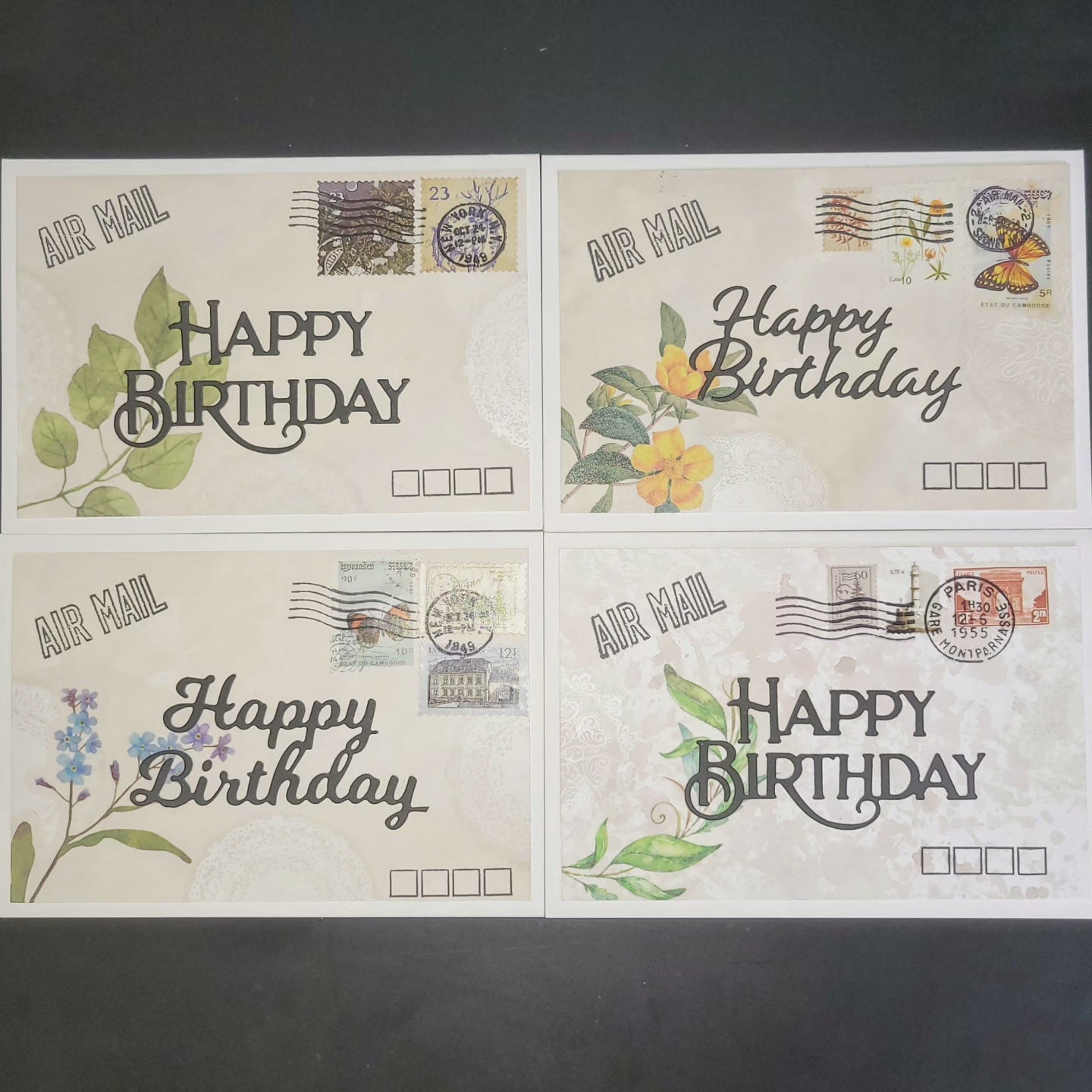A6 Tea dyed Vintage Envelope Look Happy Birthday blank cards