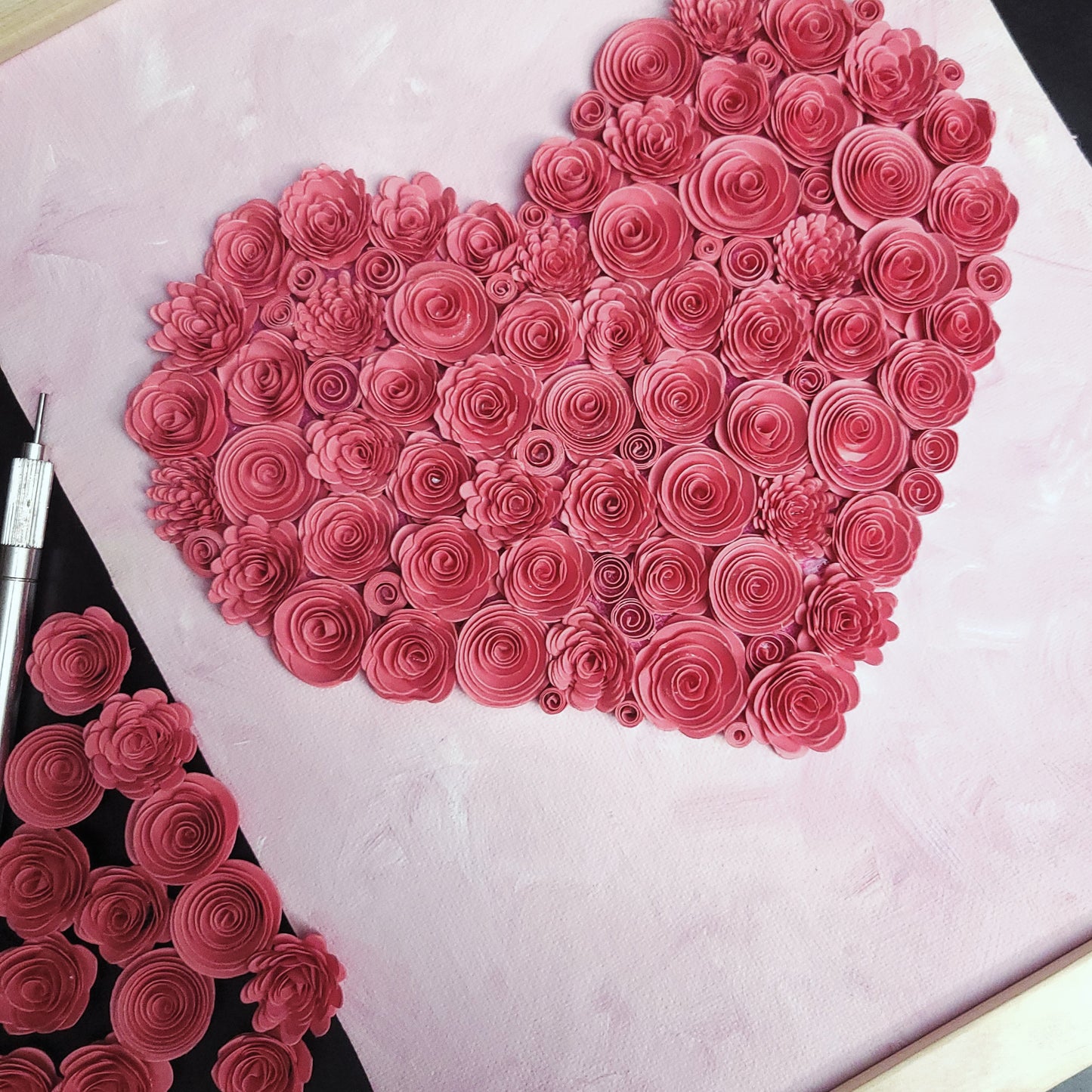Pink Paper Flower Heart Wall Hanging (Other Colours available on request)