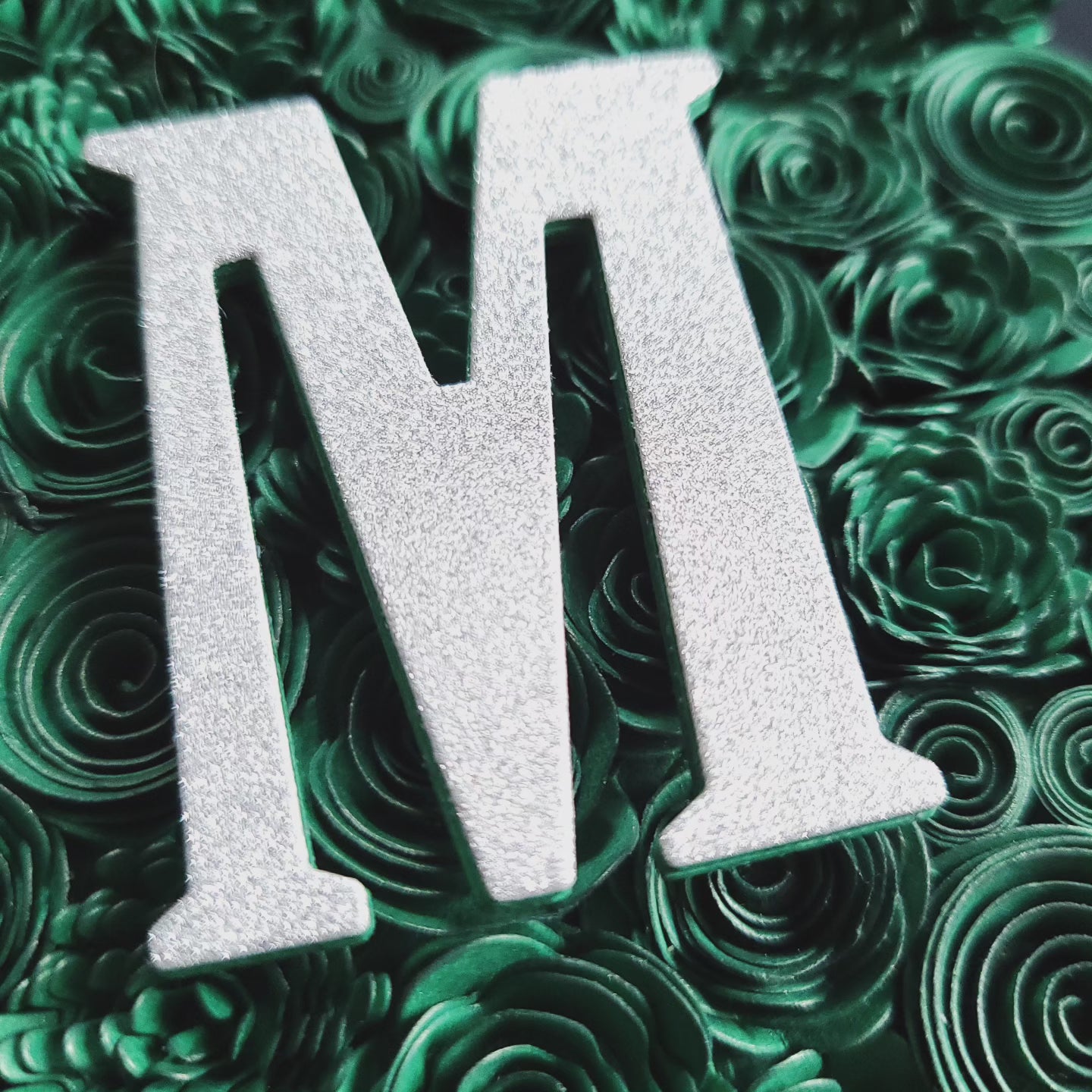 Silver Glitter Letter | Customisable Mini Easel Paper Flower Cutout Letter Canvas