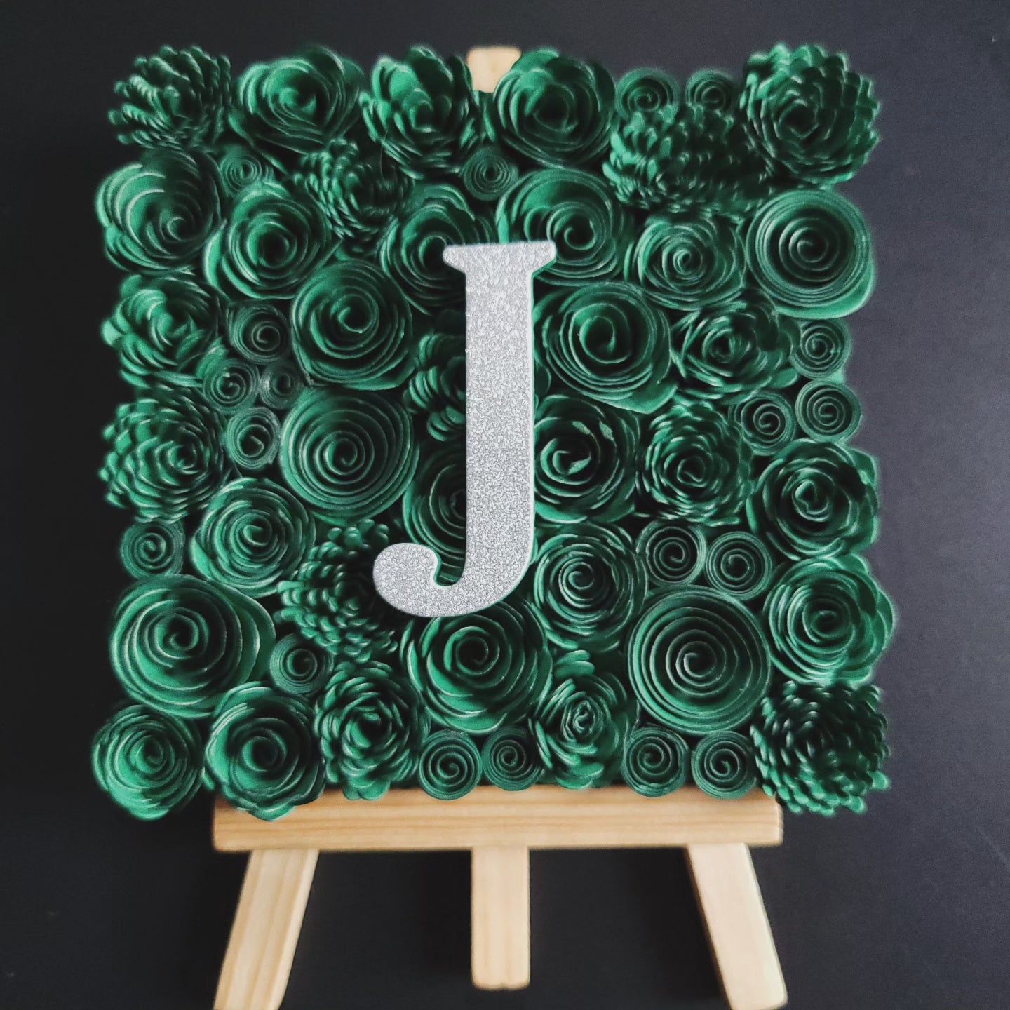 Silver Glitter Letter | Customisable Mini Easel Paper Flower Cutout Letter Canvas