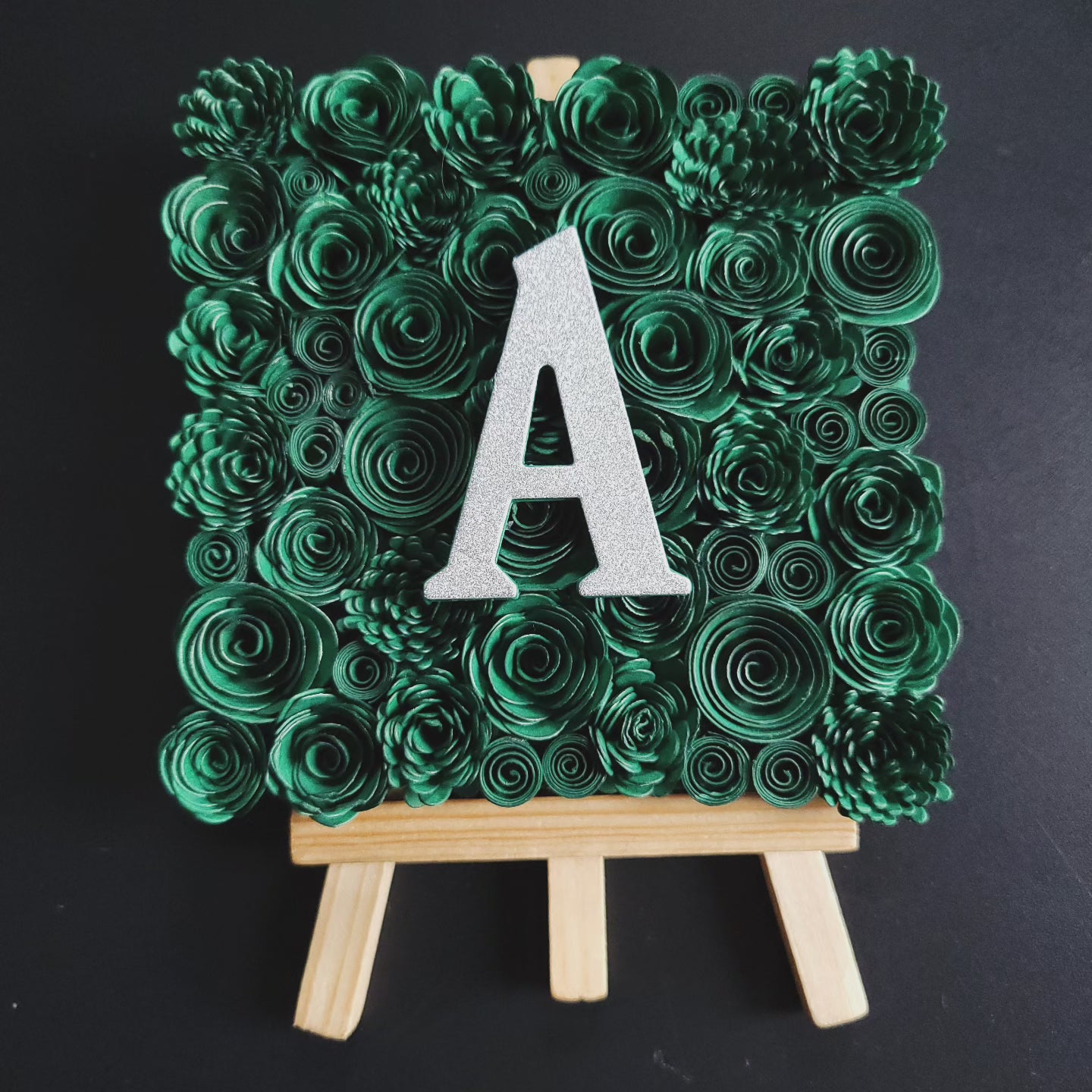 Silver Glitter Letter | Customisable Mini Easel Paper Flower Cutout Letter Canvas