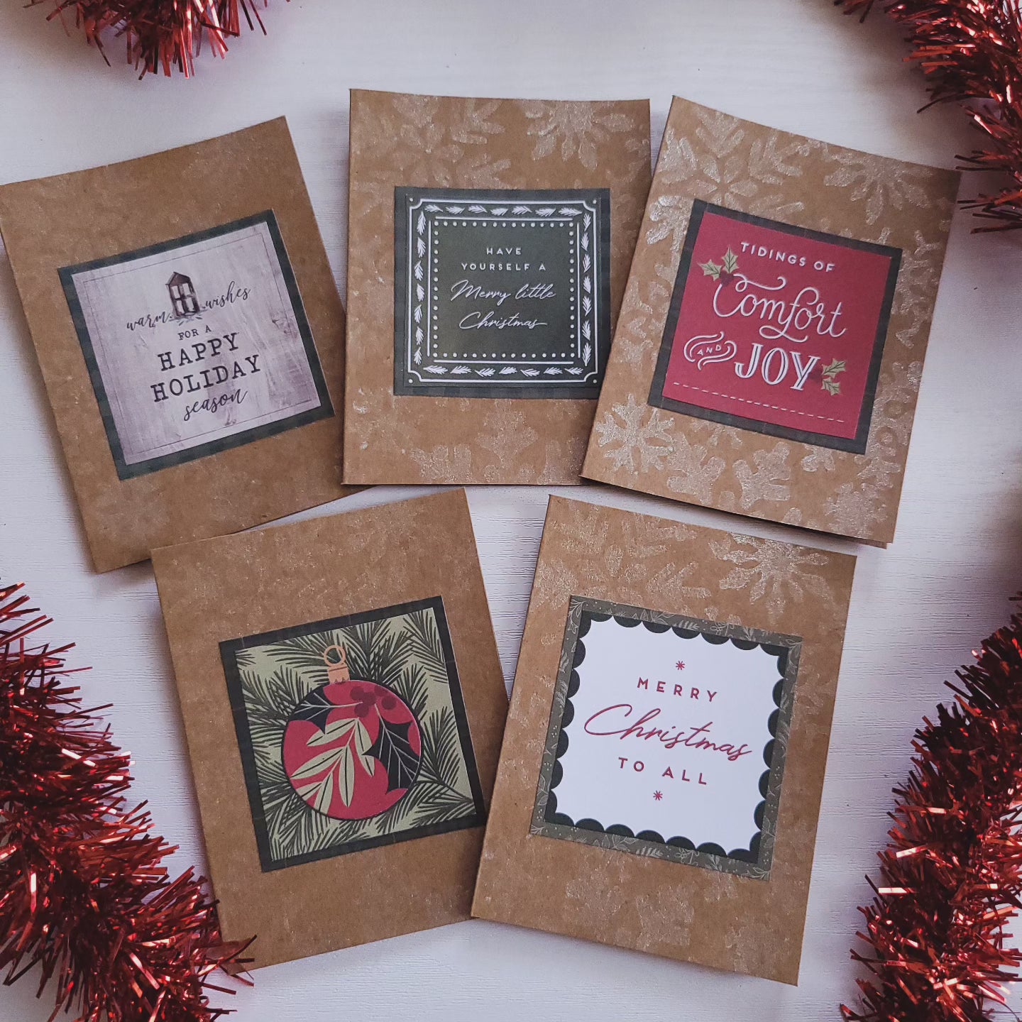 Little Kraft Shimmer Snowflake Vintage Look Christmas Blank Card.