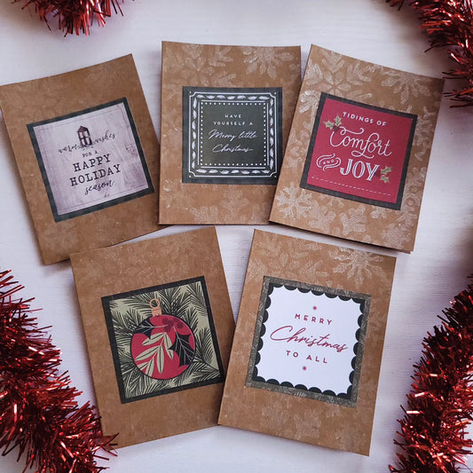 Little Kraft Shimmer Snowflake Vintage Look Christmas Blank Card.