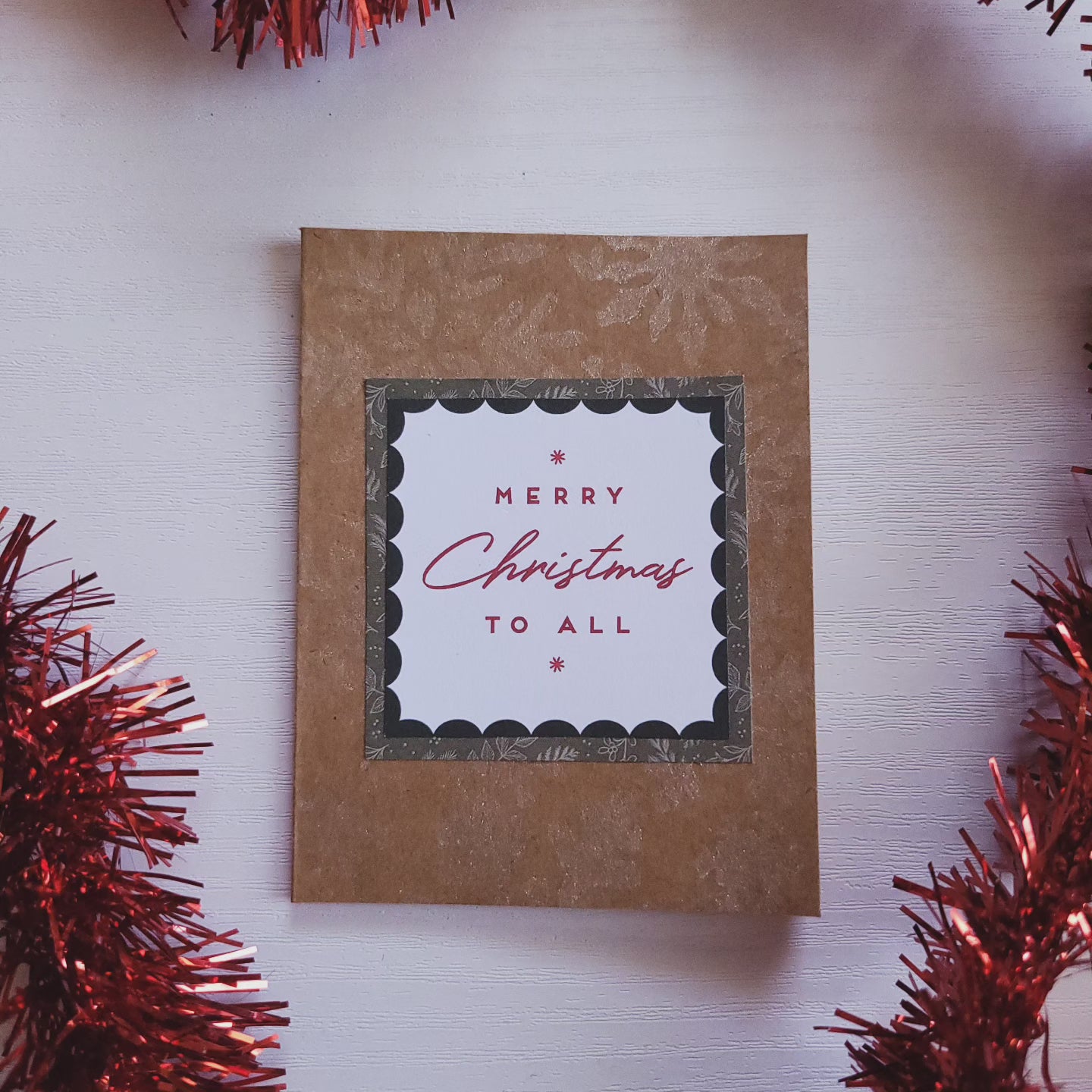 Little Kraft Shimmer Snowflake Vintage Look Christmas Blank Card.