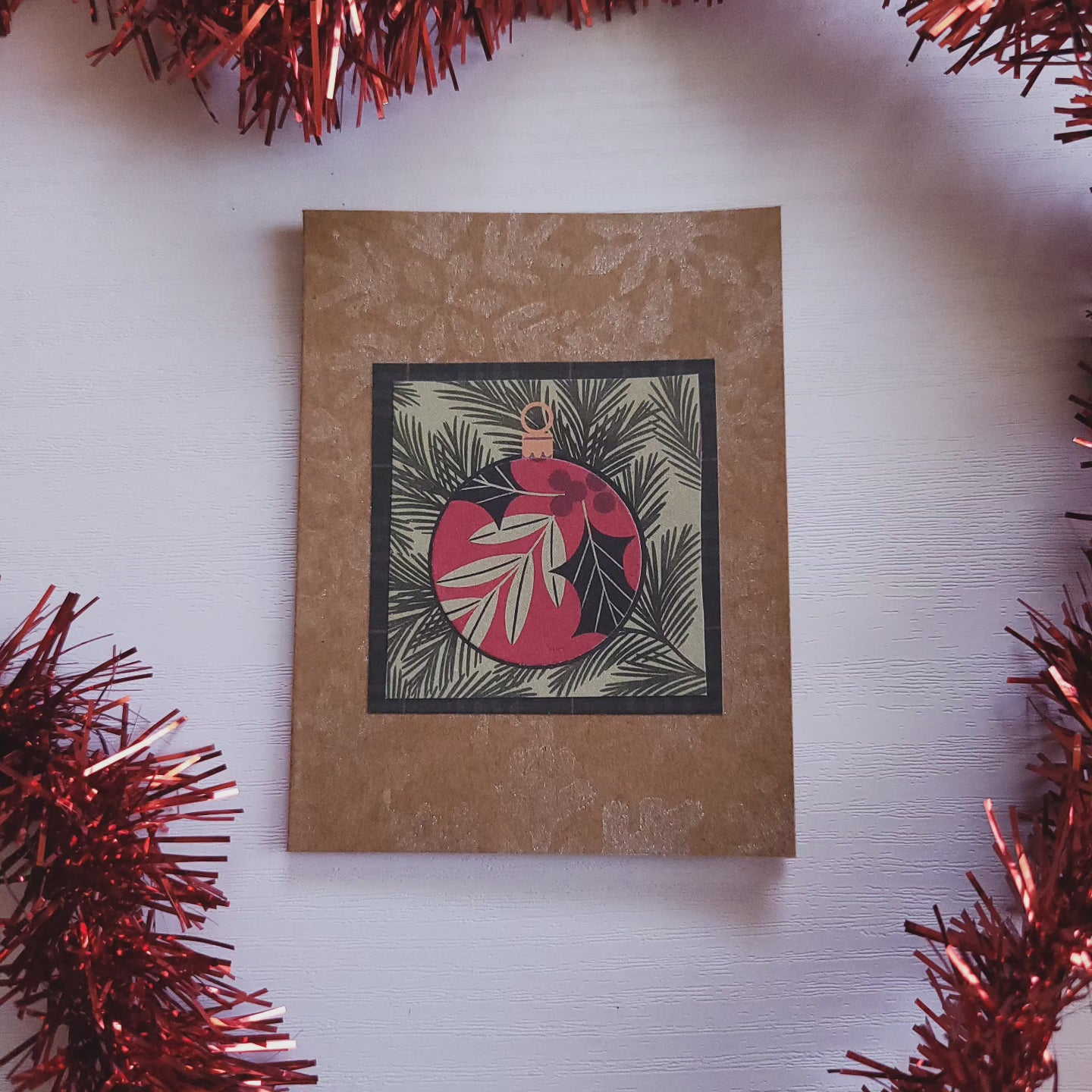 Little Kraft Shimmer Snowflake Vintage Look Christmas Blank Card.