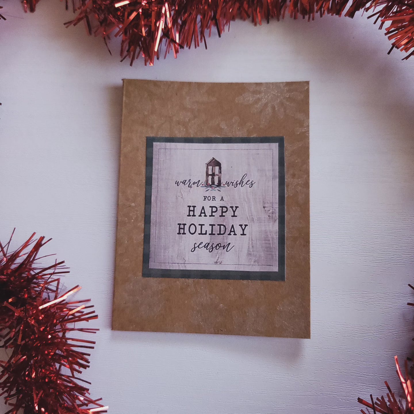 Little Kraft Shimmer Snowflake Vintage Look Christmas Blank Card.