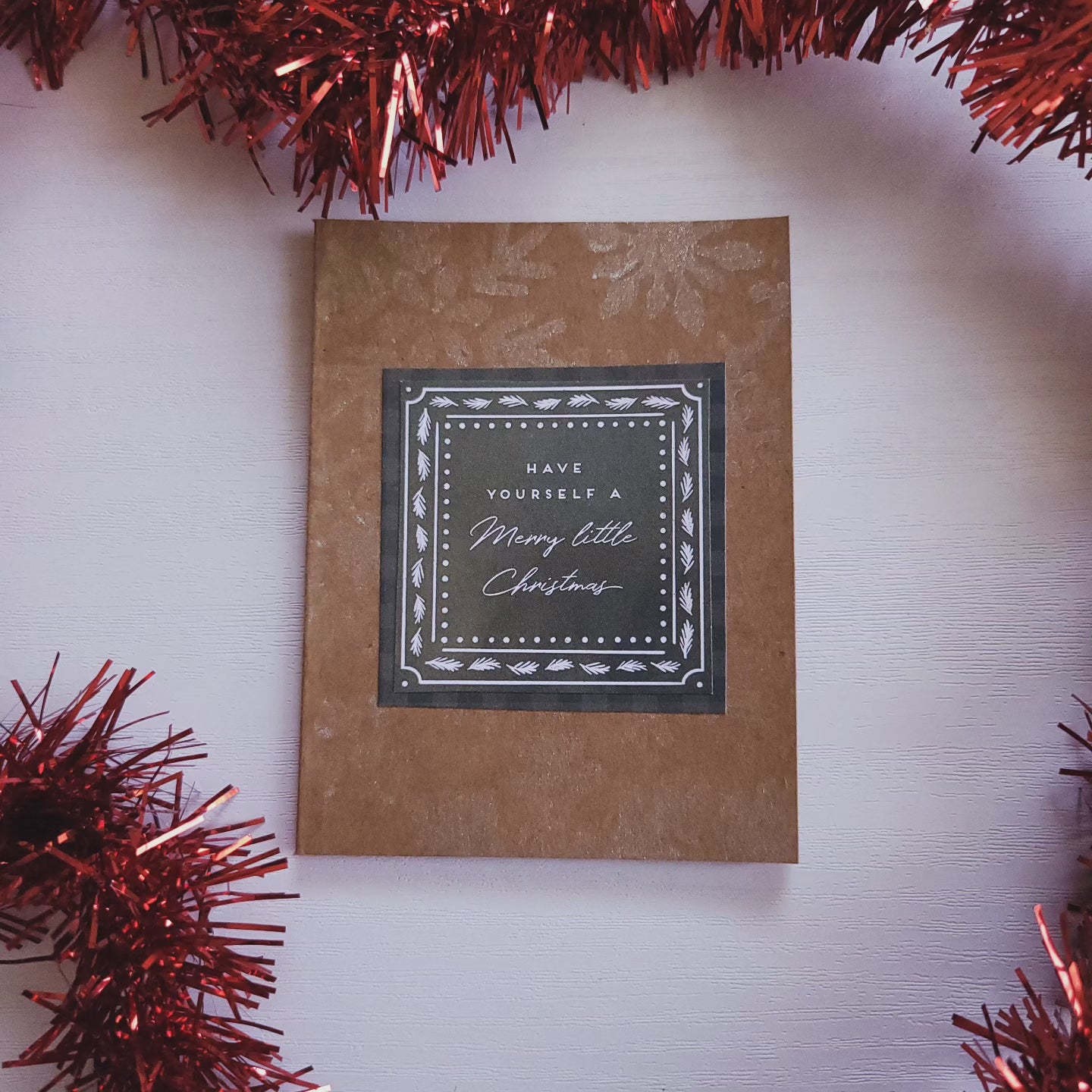 Little Kraft Shimmer Snowflake Vintage Look Christmas Blank Card.
