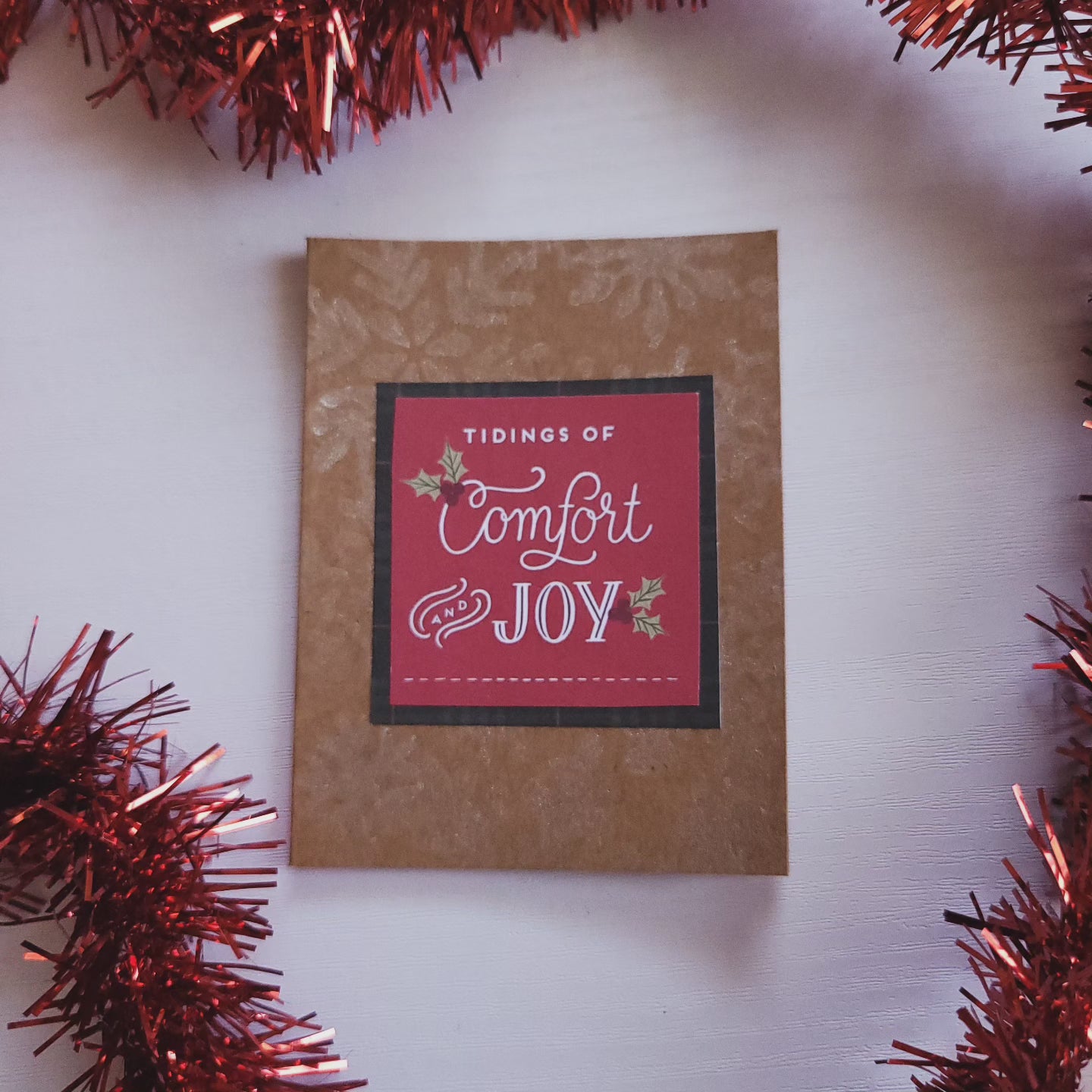 Little Kraft Shimmer Snowflake Vintage Look Christmas Blank Card.