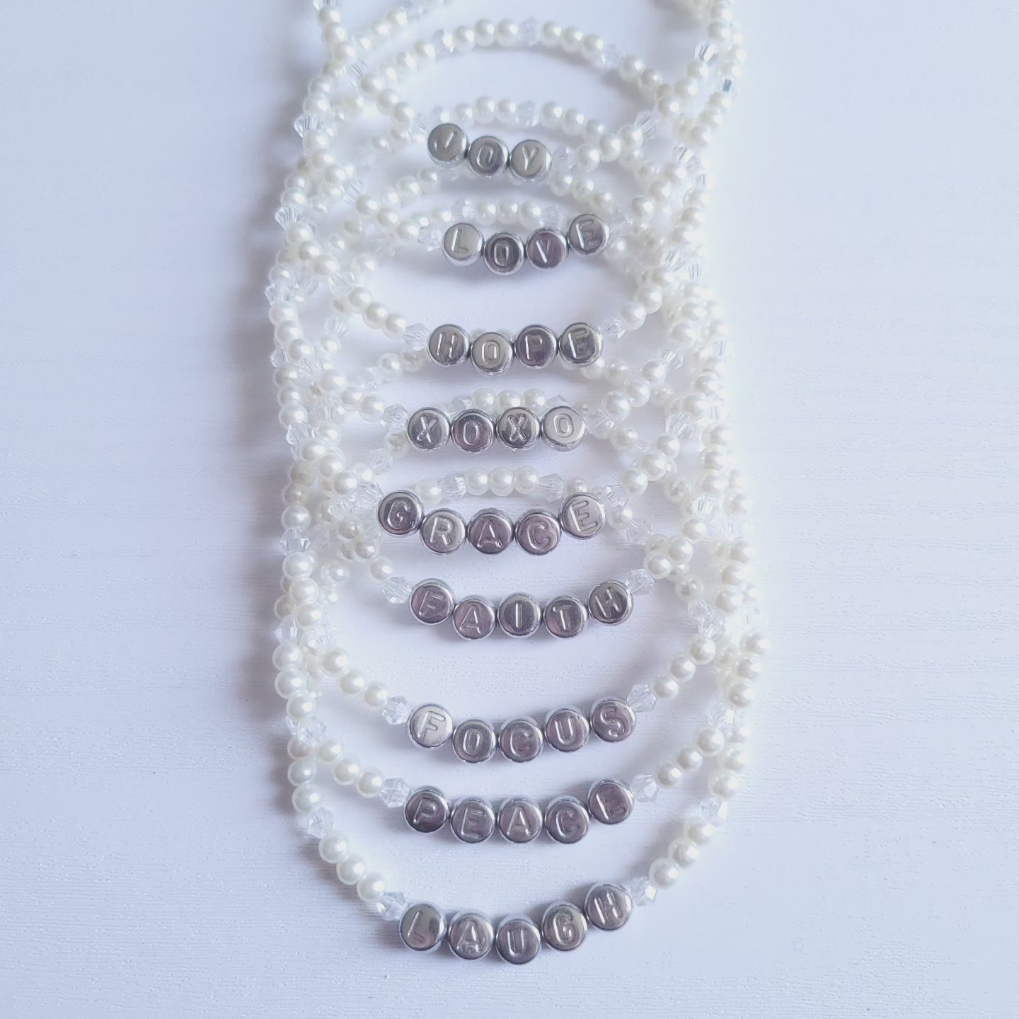 Message Stretch Glass Pearl & Crystal Bracelet - Adults