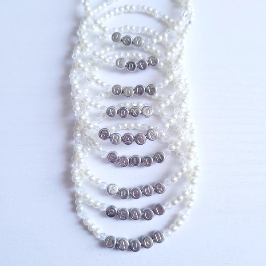 Message Stretch Glass Pearl & Crystal Bracelet - Adults