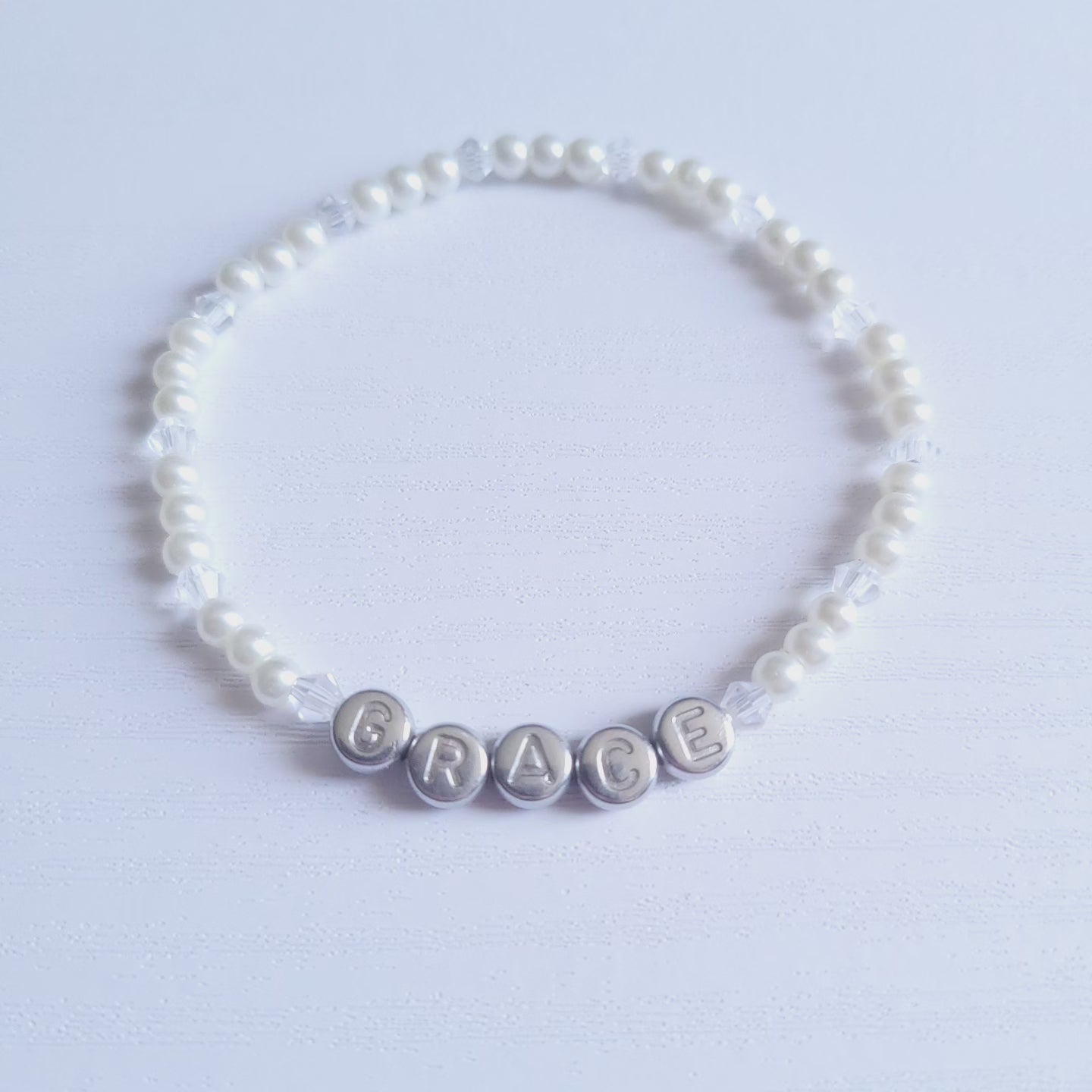 Message Stretch Glass Pearl & Crystal Bracelet - Adults