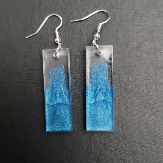 Rectangle resin earrings Teal blend - blend issue and imperfections - two sizes - Maker's One Takers