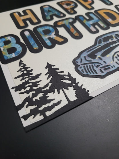 A5 One of a Kind Vintage Car forest Happy Birthday blank card