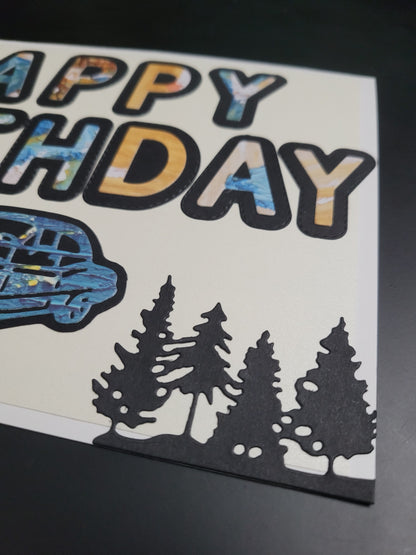 A5 One of a Kind Vintage Car forest Happy Birthday blank card