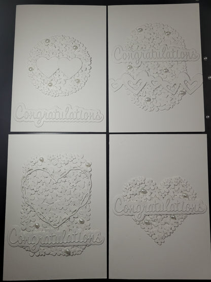 A6 Solid White Congratulations - Flower,Pearl and Hearts -Wedding/Engagement- blank card