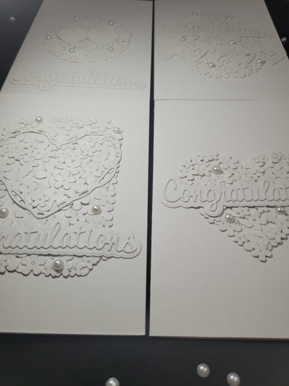 A6 Solid White Congratulations - Flower,Pearl and Hearts -Wedding/Engagement- blank card