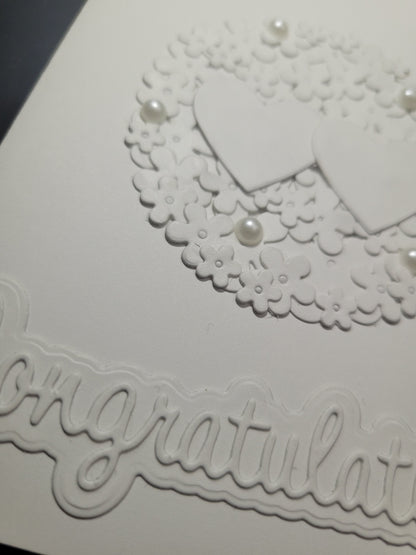 A6 Solid White Congratulations - Flower,Pearl and Hearts -Wedding/Engagement- blank card