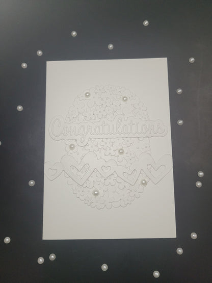 A6 Solid White Congratulations - Flower,Pearl and Hearts -Wedding/Engagement- blank card