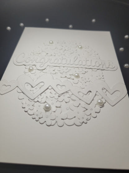 A6 Solid White Congratulations - Flower,Pearl and Hearts -Wedding/Engagement- blank card