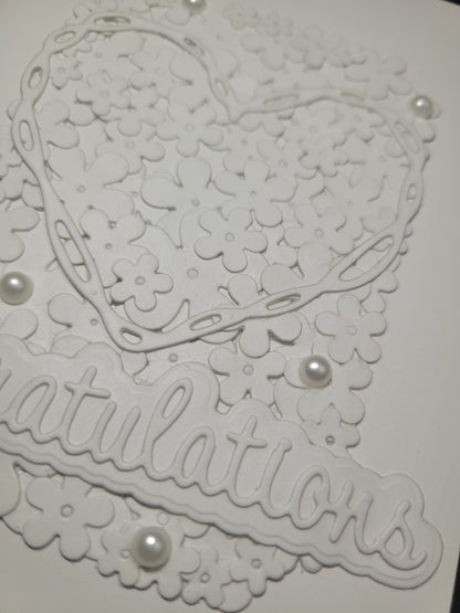 A6 Solid White Congratulations - Flower,Pearl and Hearts -Wedding/Engagement- blank card