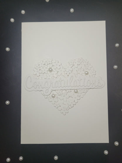 A6 Solid White Congratulations - Flower,Pearl and Hearts -Wedding/Engagement- blank card