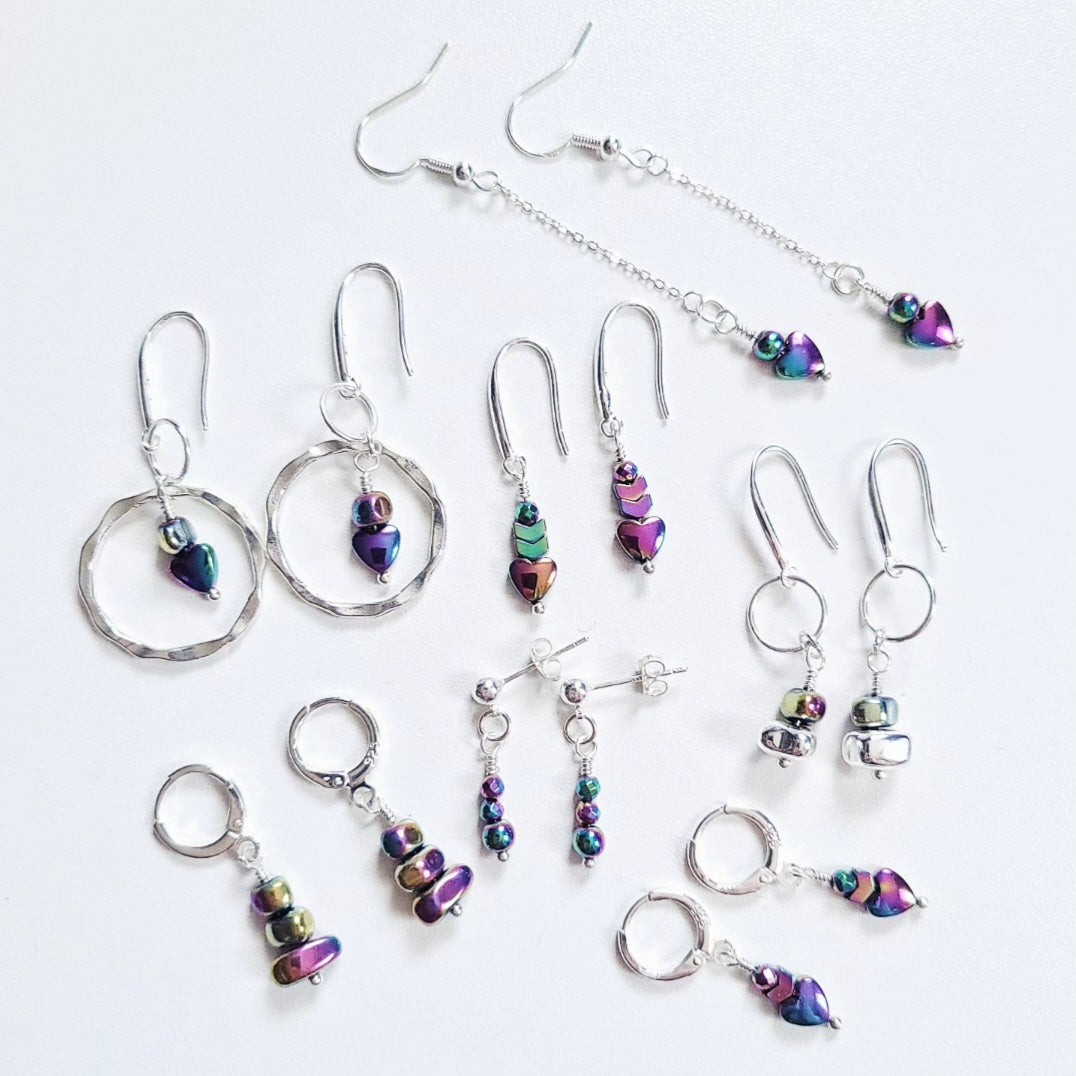Rainbow Hematite beaded earrings (variety of styles)