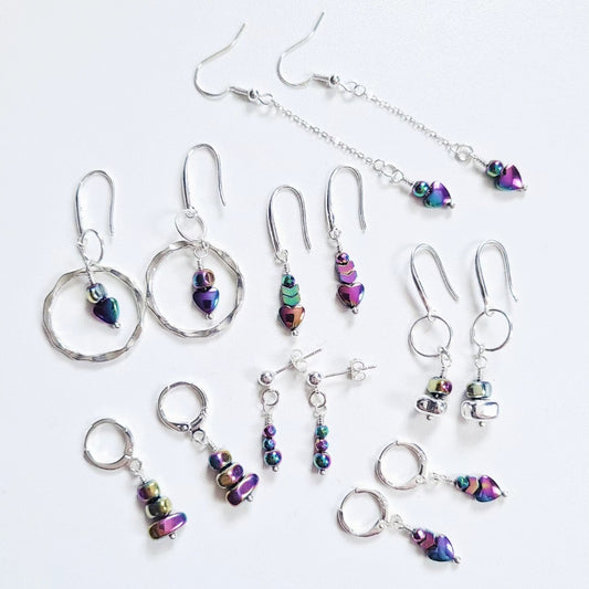 Rainbow Hematite beaded earrings (variety of styles)